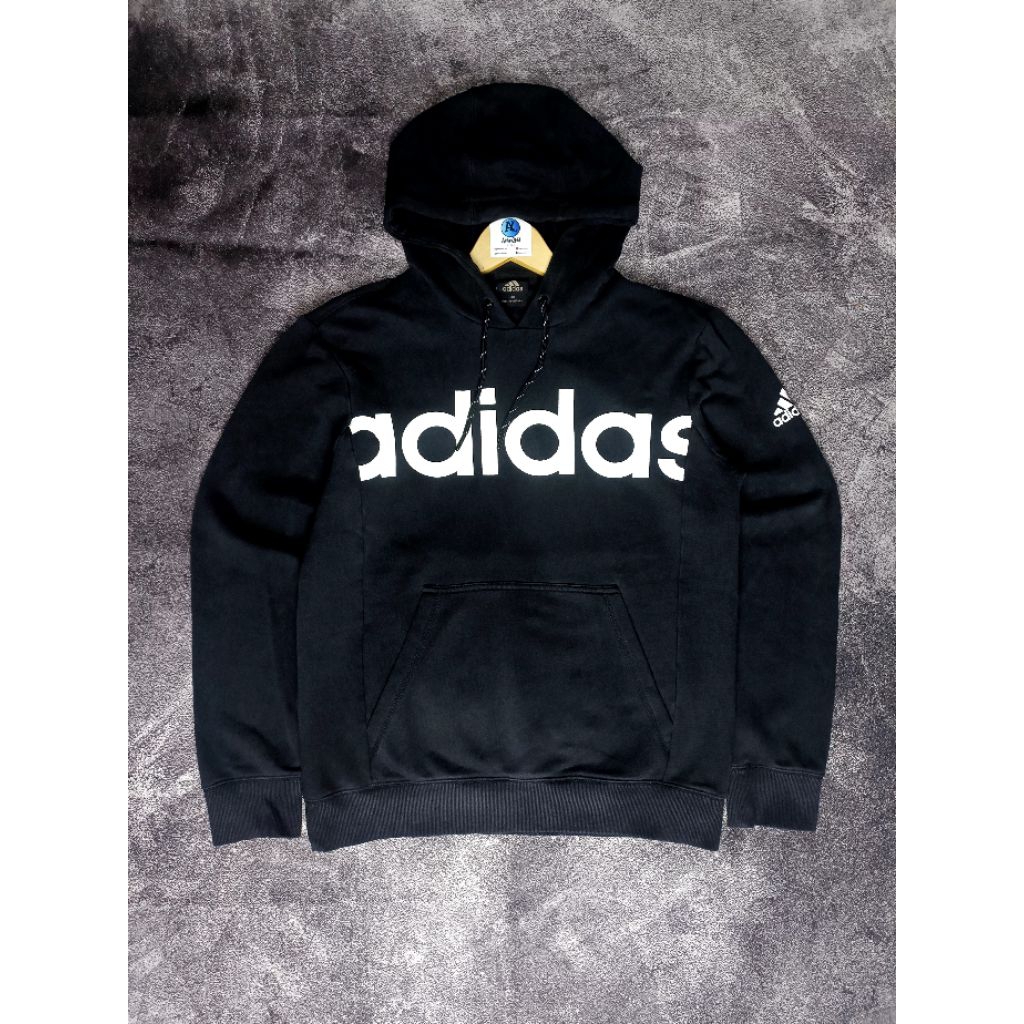 Hoodie Pullover Adidas Sablon Linear Big logo 3 Stripes Hitam Size L Full Tag BG9067 Second Original
