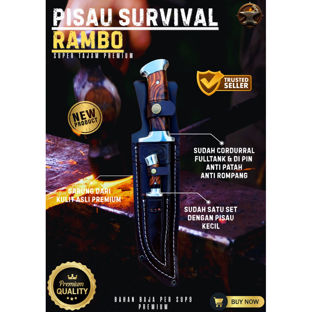 [BILAH PREMIUM] PISAU RAMBO SURVIVAL PISAU BAJA PER ASLI 100% Baja Per SUP9 Original Premium