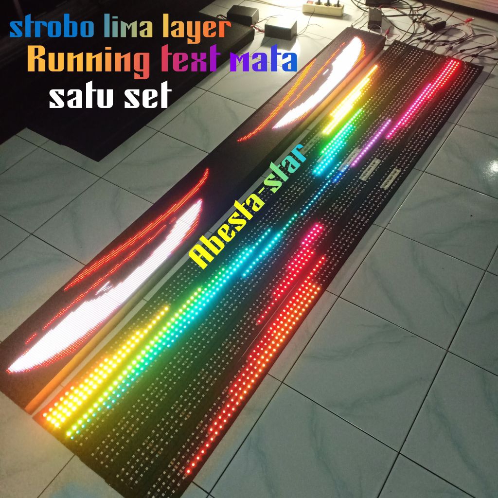 running text 200cm bus animasi mata p5 + strobo 5 layer baling baling 24v