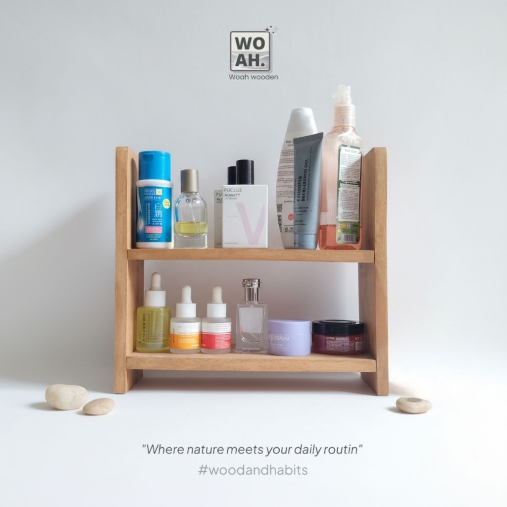 Rak bumbu Kayu Rak serbaguna Rak susun 2 Tingkat Dapur