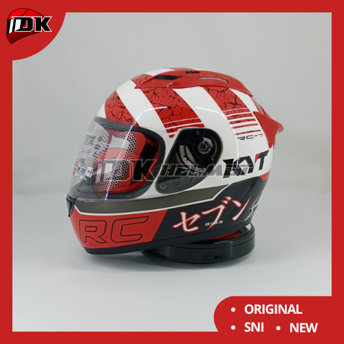 Helm Full Face KYT RC7 Motif Seri 17 White Red Warna Merah Putih Original Murah Touring Motor Cowok