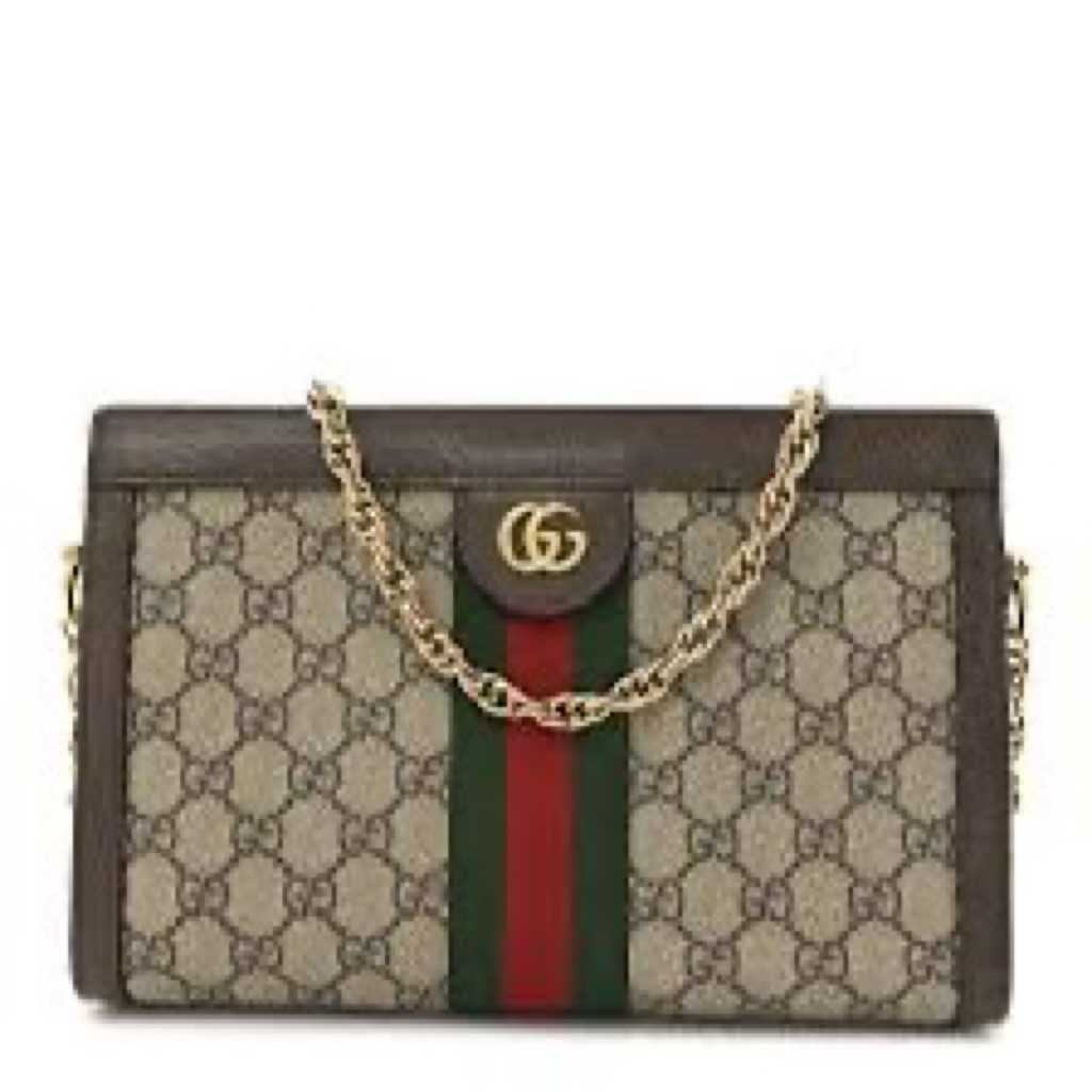 preloved tas gucci GG Supreme Monogram Web Small Ophidia Chain Shoulder Bag Brown