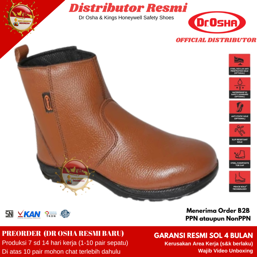 Sepatu Safety / Dr Osha Safety Shoes Cozy Zip Ankle Boot 3298 S1 Steel Toe Cap - Sol PU sd 90C