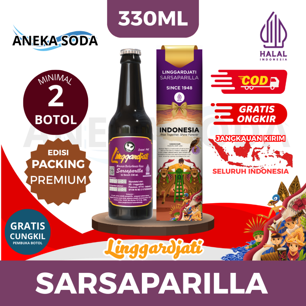 Limun Linggarjati Packing Premium Sarsaparilla 330ml | Packing Kardus Halal Termurah