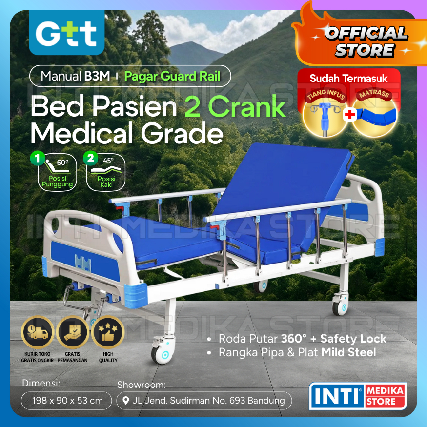 GTT - Bed Pasien MANUAL 2 Crank | Ranjang Tempat Tidur Rumah Sakit