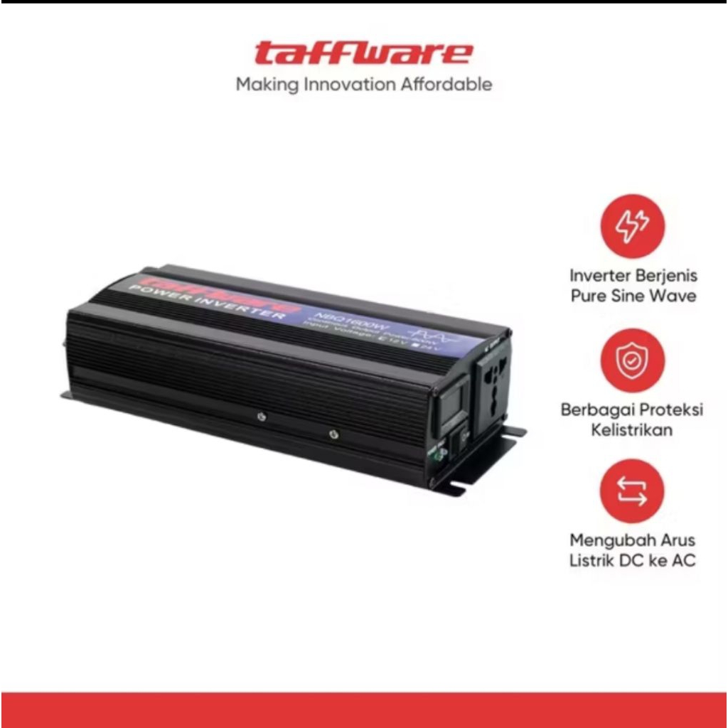 Inverter Taffware 1600W PSW 12V ke 220V Pure Sine Wave – Stabil & Aman