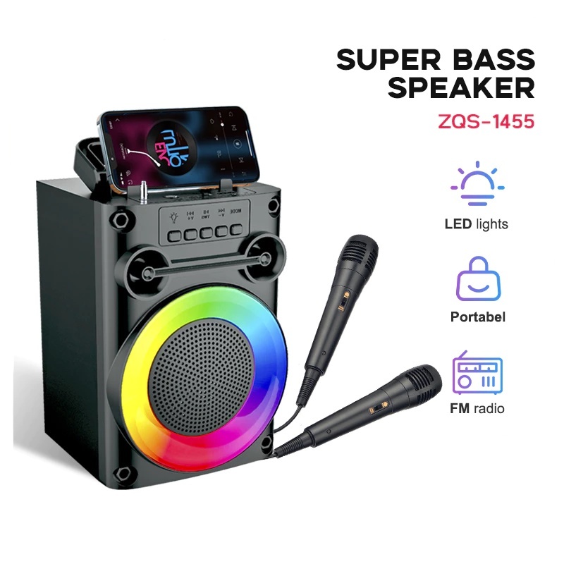 MAIKET Speaker Bluetooth Karaoke 4 Inch 2 Mic Super Bass Protable Salon Aktif BT Hi-Fi ZQS1455