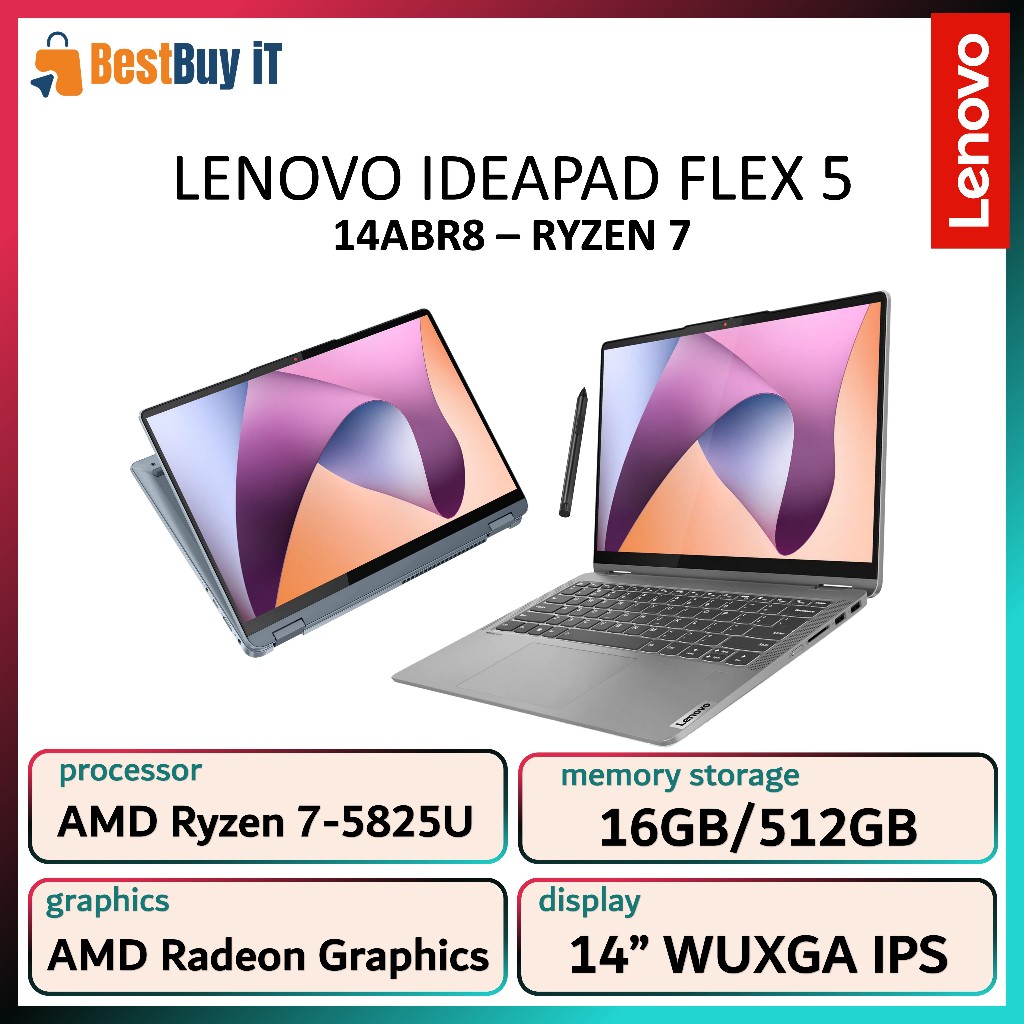LENOVO IDEAPAD FLEX 5 14ABR8 Ryzen 7-5825U 16GB 512GB14" WUXGA TOUCH W11+OHS