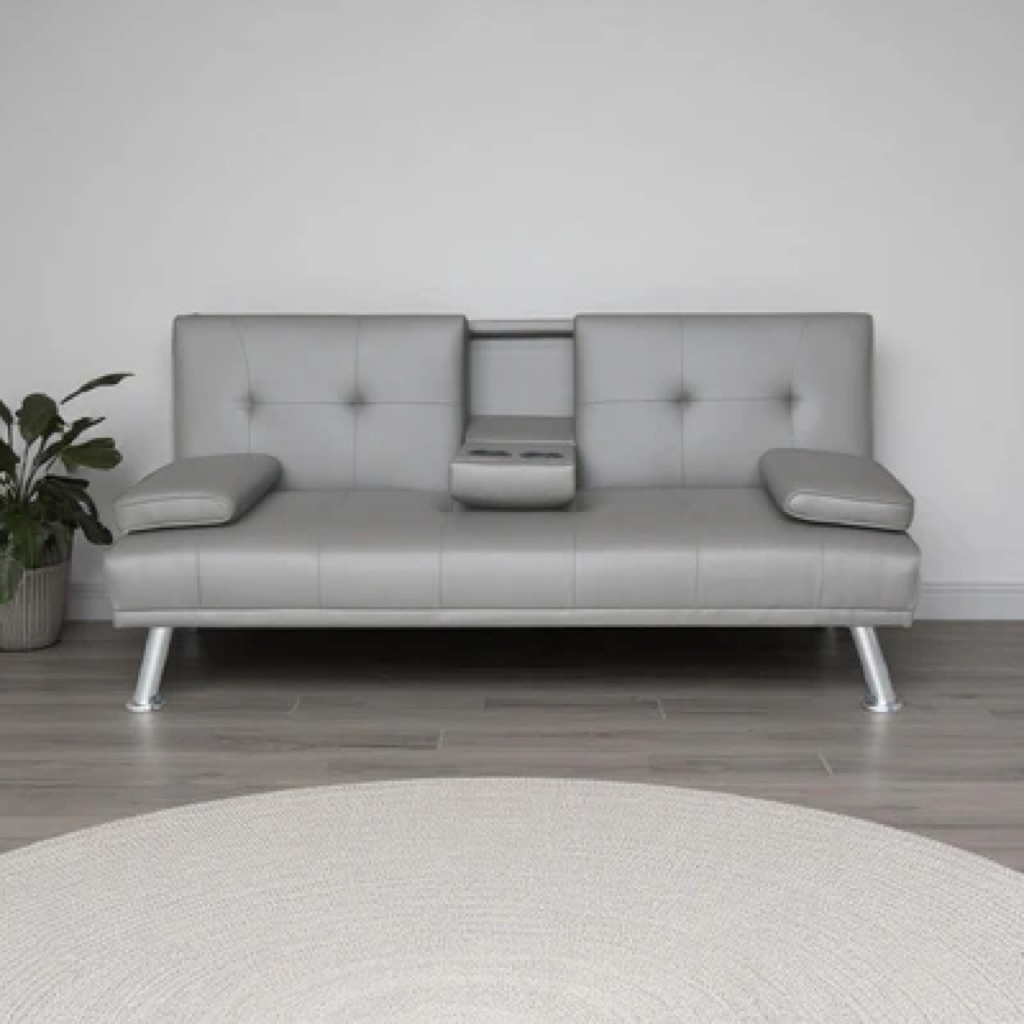 (Free Ongkir dan Rakit) Informa Geni Sofa Bed Kulit Dengan Console A15 - Abu-abu