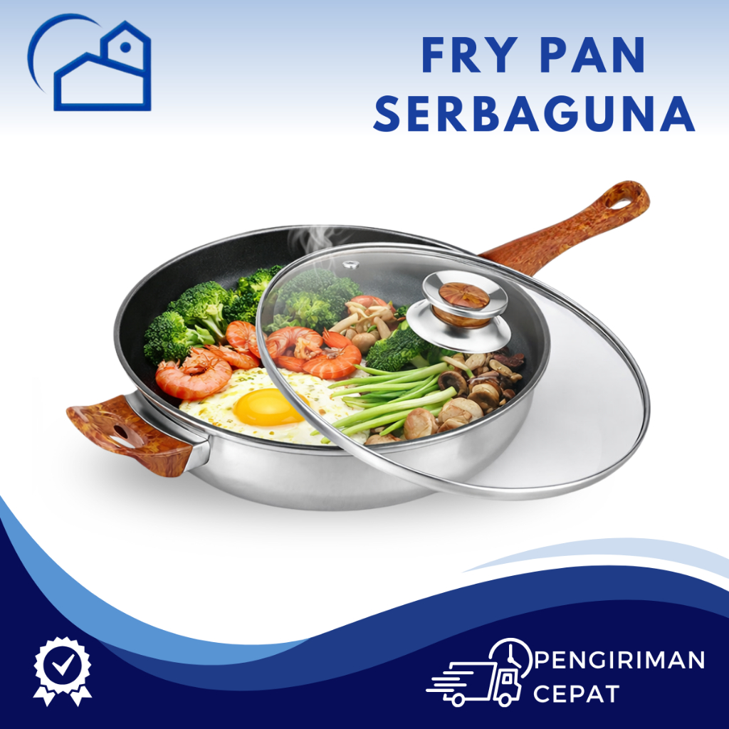 HOMESTATION - Fry Pan Sauce Pan Panci Wajan Penggorengan Serbaguna + Tutup Kaca Tebal Q2 8224