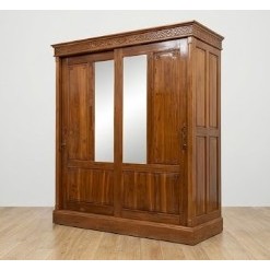 Lemari Pakaian Kayu Jati Asli 2 Pintu Sliding + kaca - Model Ukir uk 160x55x208