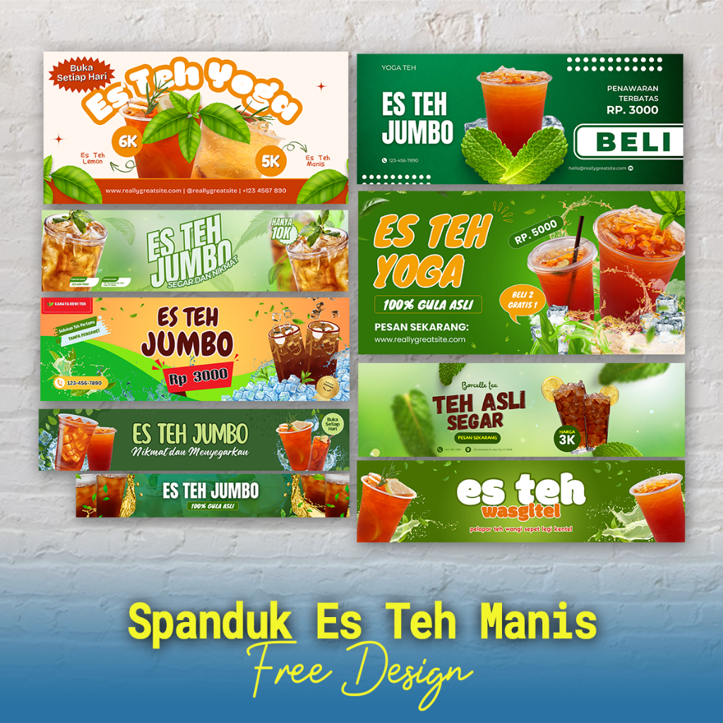 Spanduk Es Teh, Spanduk Minuman Segar, Spanduk Es teh Hijau, Spanduk Es Teh Murah Meriah, Spanduk Es