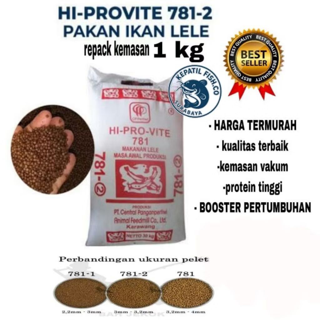 Pakan Ikan Lele Hi-provite 781-1 ( Ukur 2m) Per 1 Kg