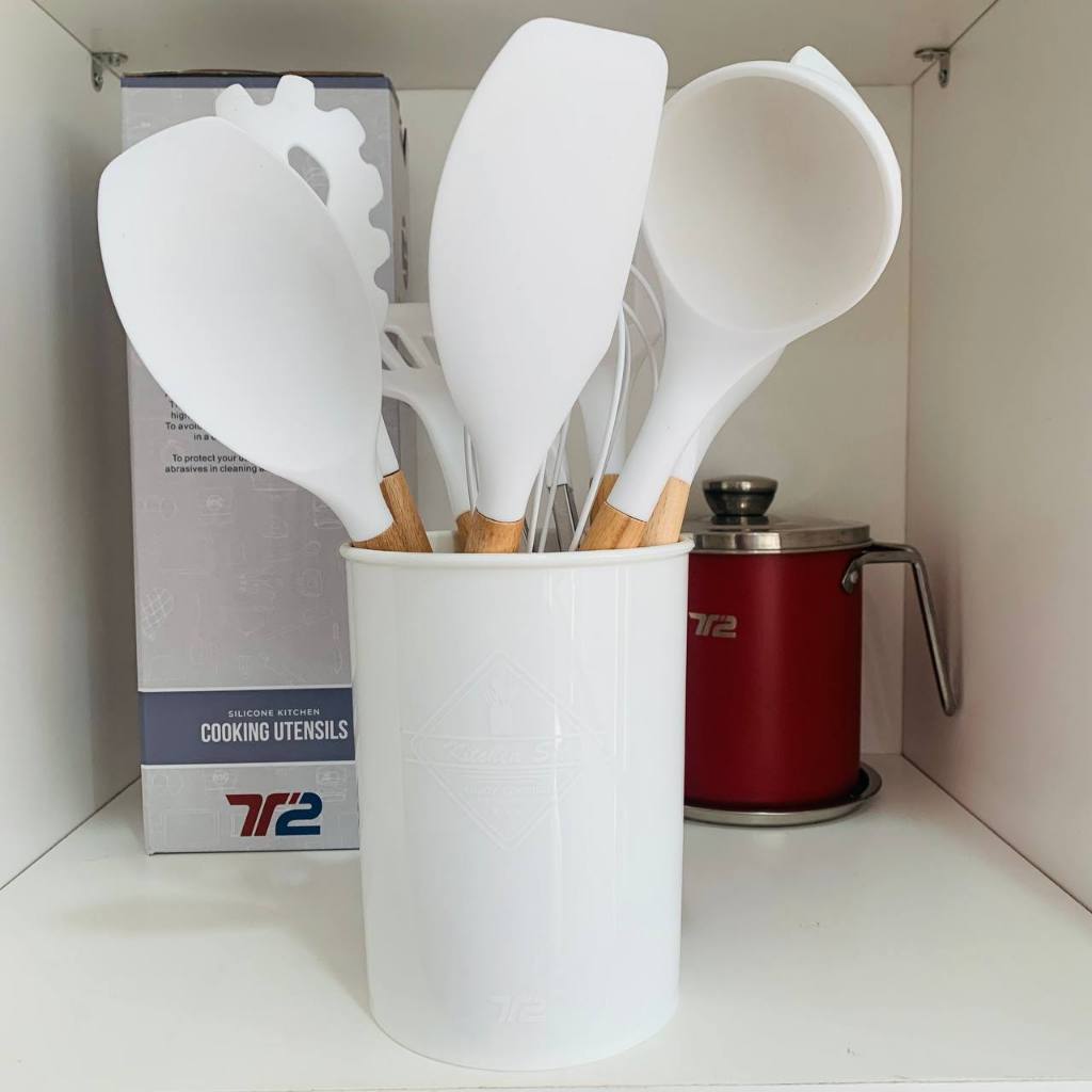 TRITU Utensil Set Sutil 12 Pcs Silikon Peralatan Memasak Spatula Silicone Putih