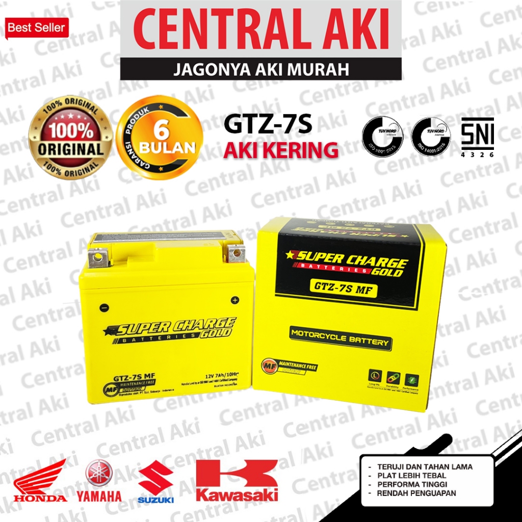 Aki Gel SUPERCHARGE GOLD GTZ7S 7AH Motor Vespa Sprint Primavera S 125 LX 125 LX 150 GTS 150 Piaggio 