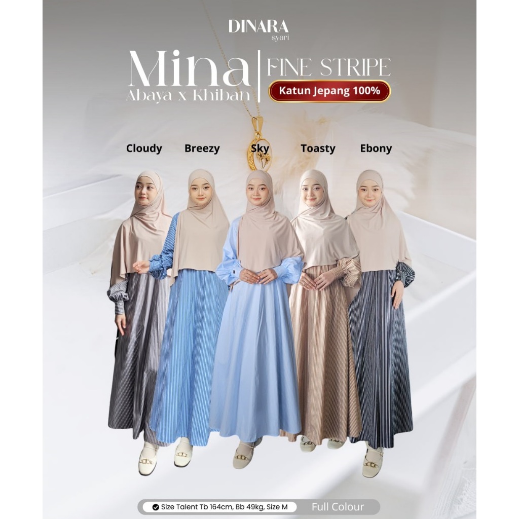 DINARA MINA ABAYA MOTIF GARIS KATUN ADEM