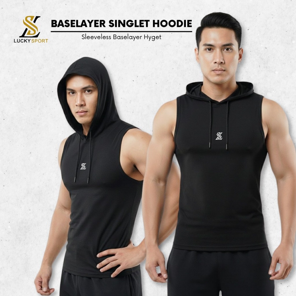 Singlet Manset Hoodie Hodie Lekbong Baselayer Olahraga Kupluk Gym Fitness Running