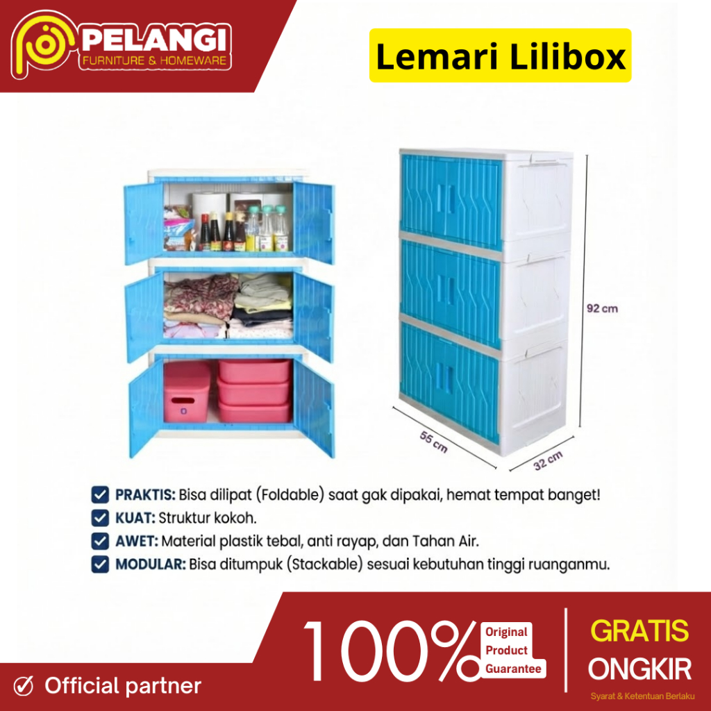 Lemari Lilibox ssn 2 / 3 l Lemari Plastik Lipat Hemat Tempat l Lemari Susun Murah