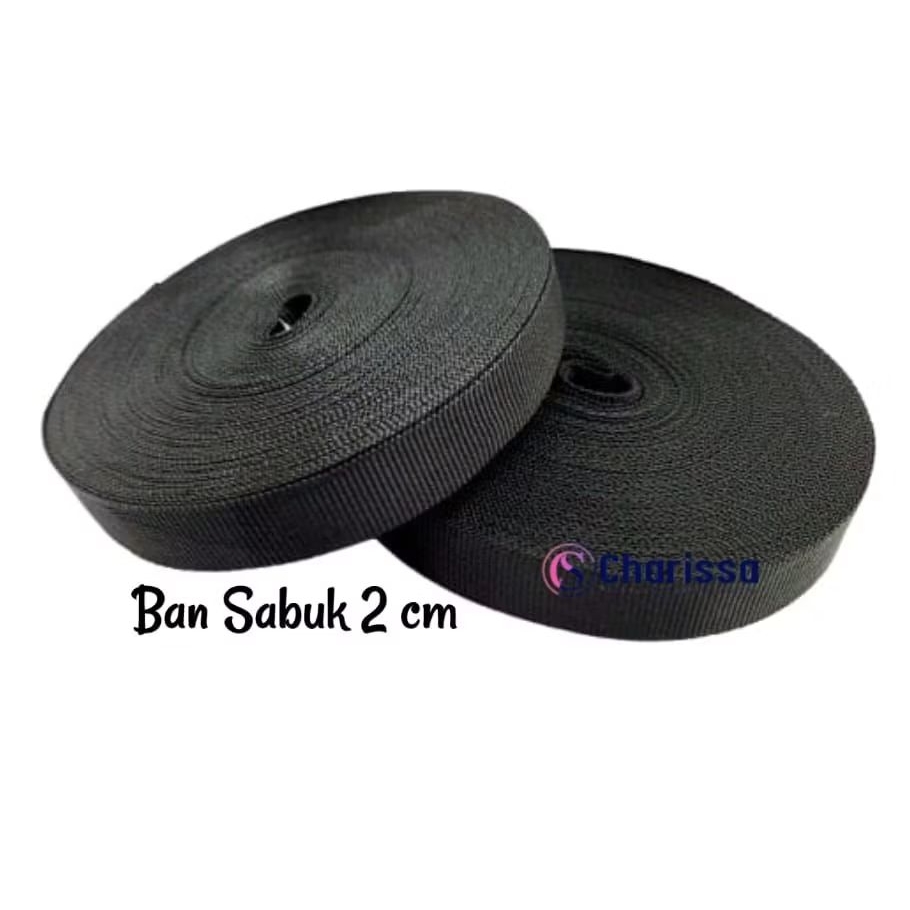 Tali webbing 3/4"/ban sabuk 2 cm/tali tas/nylon webbing hitam/tali helm/strap