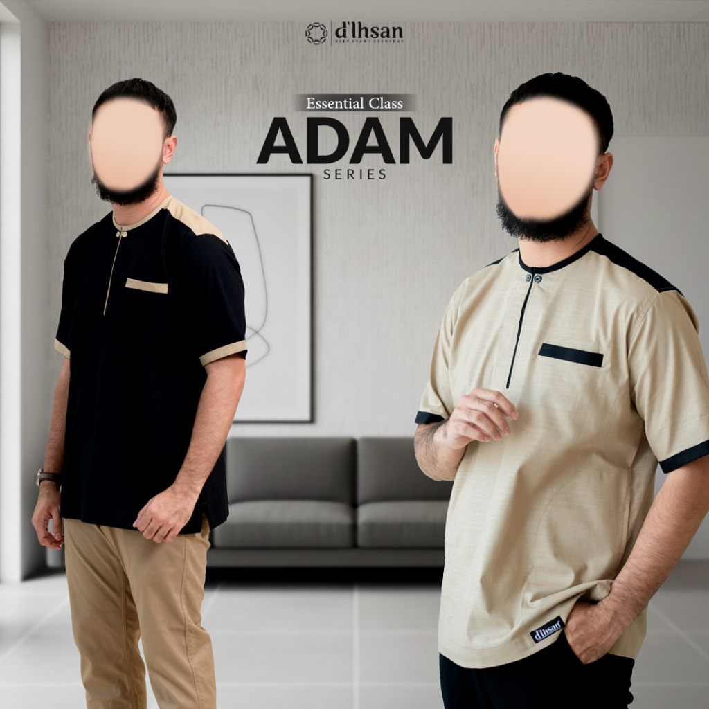 Baju Koko Pria Muslim Adam Lengan Pendek – Bahan Katun Linen Rami Adem & Nyaman by d’Ihsan