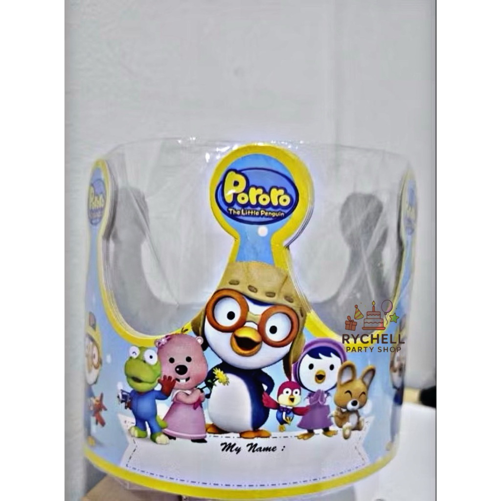 TOPI ULANG TAHUN MAHKOTA KARAKTER PORORO | TOPI LINGKAR MAHKOTA | TOPI KERTAS ULANG TAHUN KARAKTER P