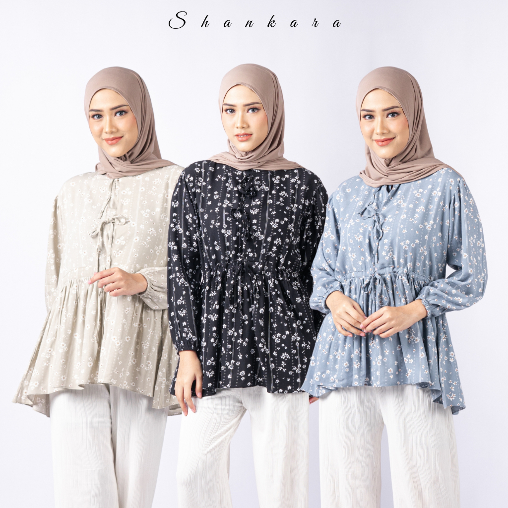 Shankara Atasan Blus Keysha Pakaian Wanita Motif Bunga Bunga Kecil Bahan Rayon Calesta