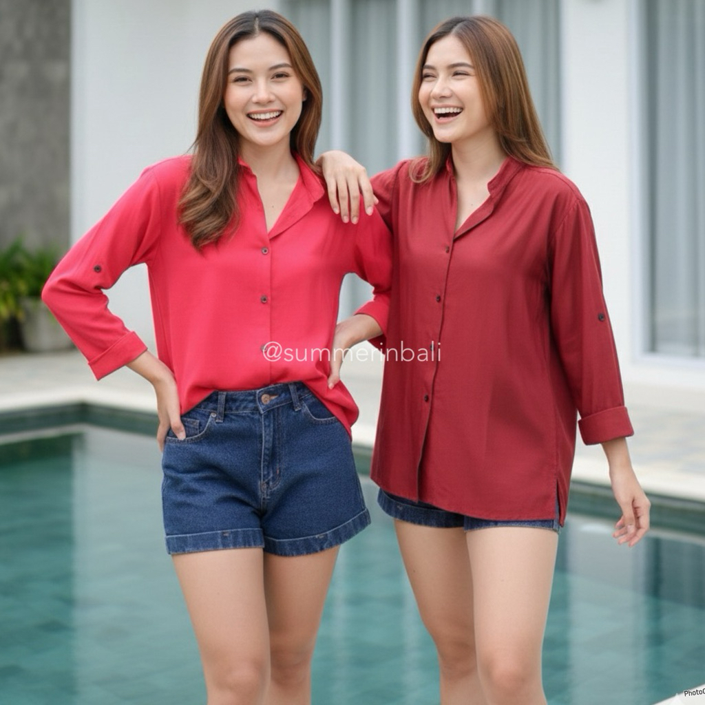 KEMEJA WANITA LENGAN PANJANG RAYON | KEMEJA KERJA KULIAH JALAN ADEM