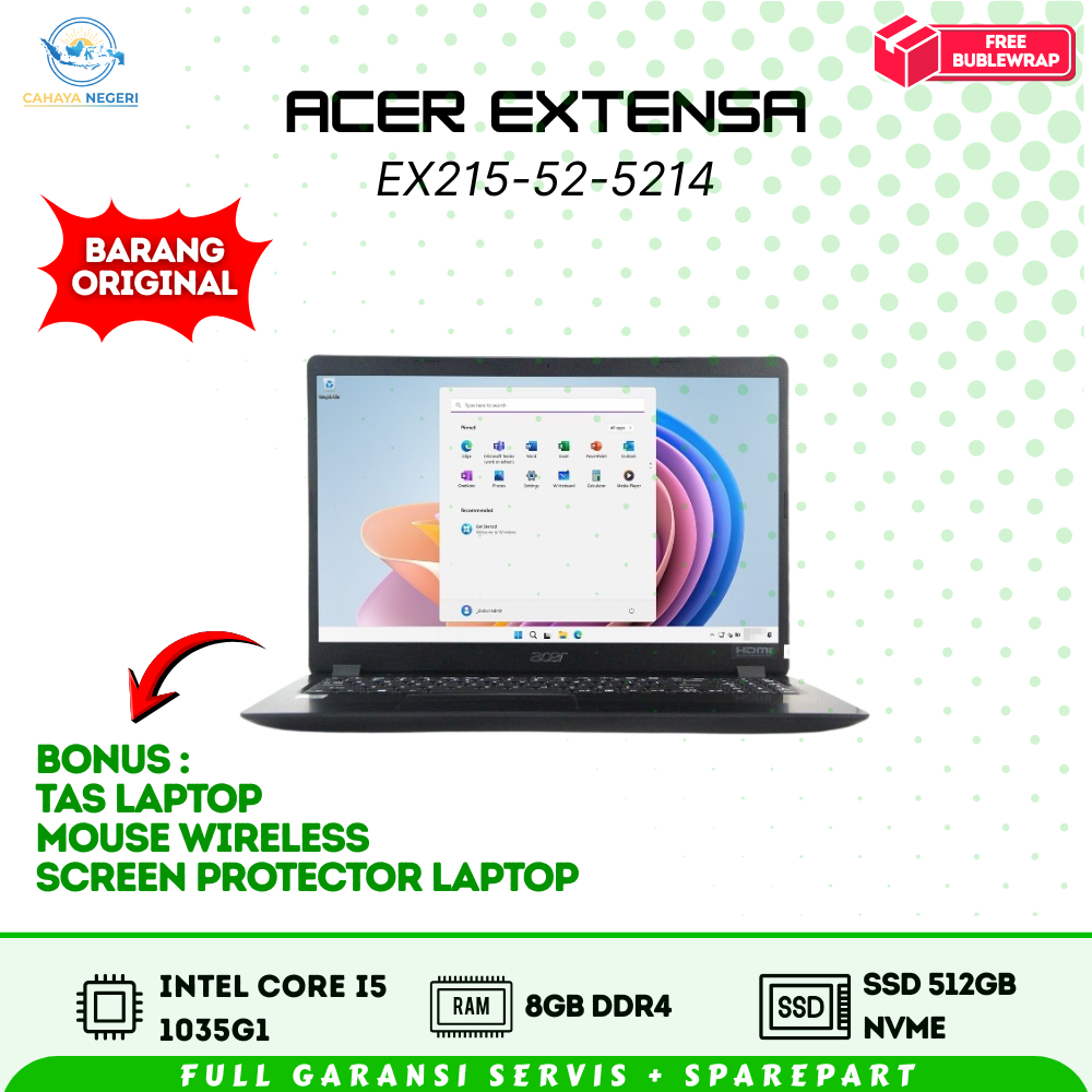PROMO BARU LAPTOP Acer Extensa EX215-52-5214 CORE i5 RAM 8GB SSD 512GB FREE INSTALL + TAS FREE MOUSE