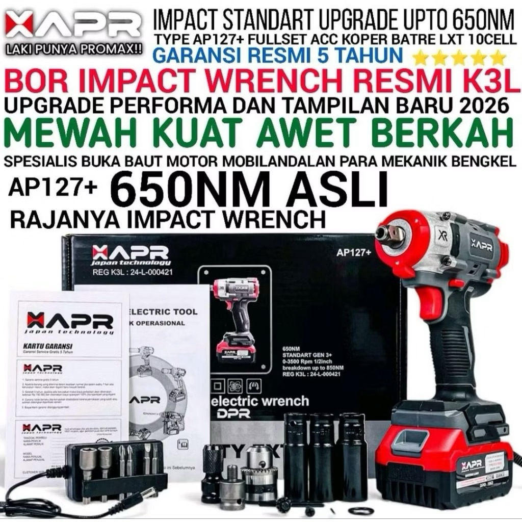 APR AP127+ impact wrench bor pembuka baut 650nm baut motor roda cvt