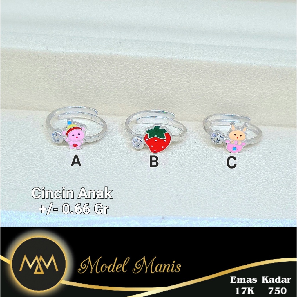 Model Manis Gold - Cincin Bayi Karakter Putih - Emas 17k  750