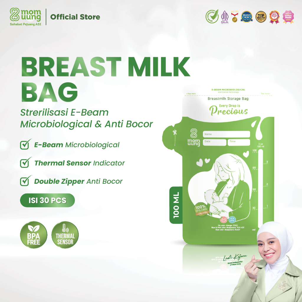 Mom Uung Pre-sterilized Kantong Asi 100ml isi 30pcs Double Zipper | Pre-sterilized Breastmilk Bag | 