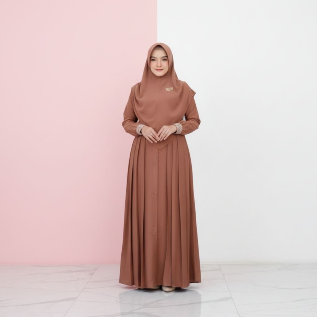 Baju Gamis Lebaran 2026 Wanita Model Gamis Terbaru Mewah Elegan Set Hijab Crinkle Premium L XL XXL