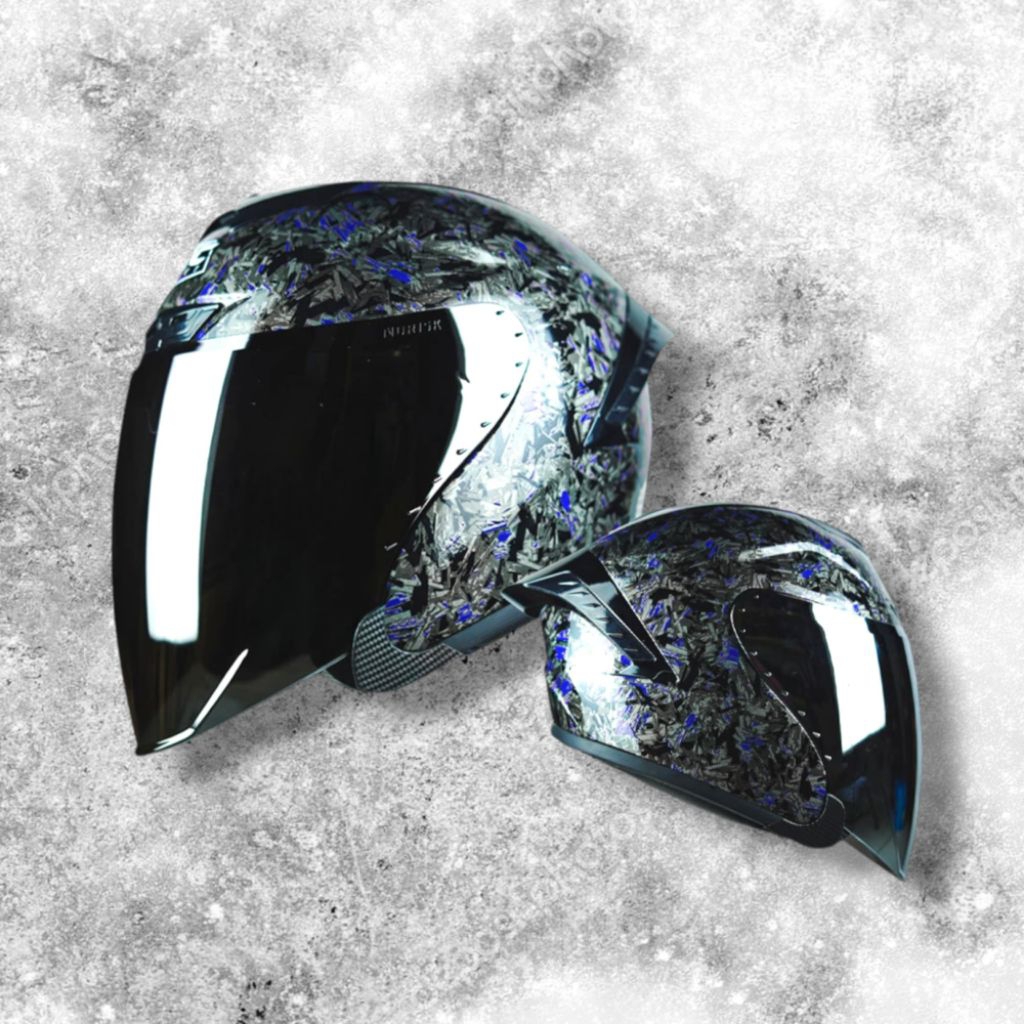 Helm VRC Racer Carbon Forget Half Face SNI - Paket Ganteng Visor Iridium Silver/Blue/Smoke - Helm Sp