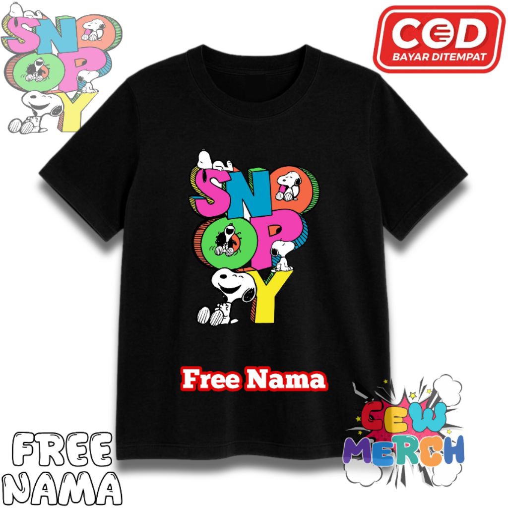 Kaos Anak Snoopy  - T shirt anak Snoopy - Kaos Anak Free Nama
