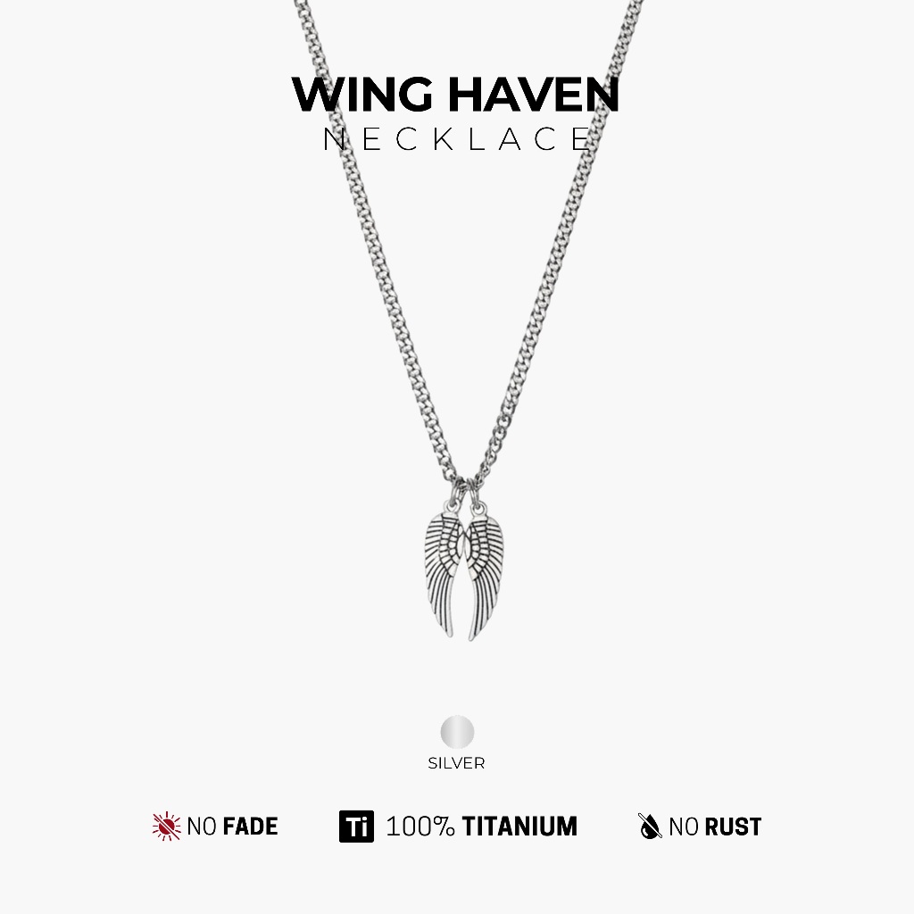 Treera Winghaven Kalung Titanium Premium Pria Anti Karat Anti Luntur Silver Original Liontin