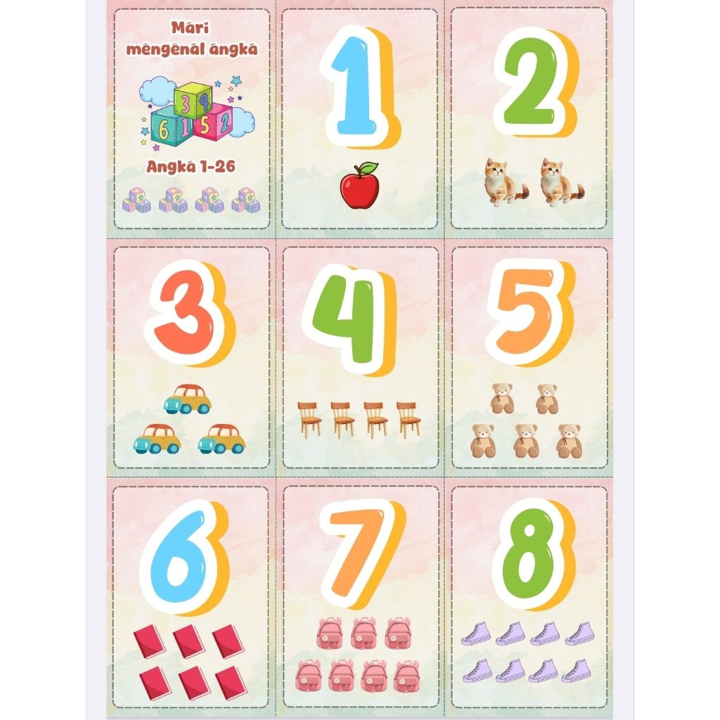 Flashcard Mengenal Angka 1–26 Anak + Ring | Belajar Angka Bergambar