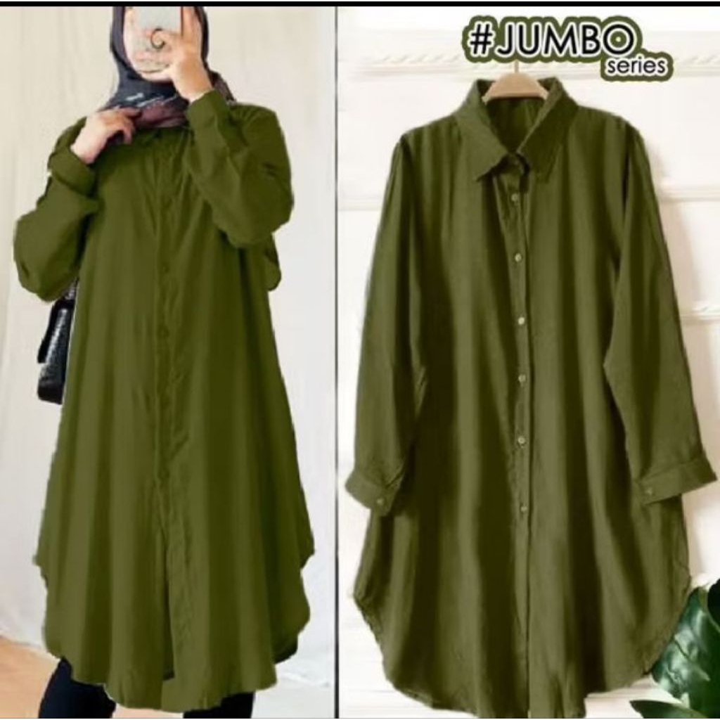 Tunik Wanita Jumbo Hijau Army LD 120 - Adem, Nyaman, Muat Sampai XXXL