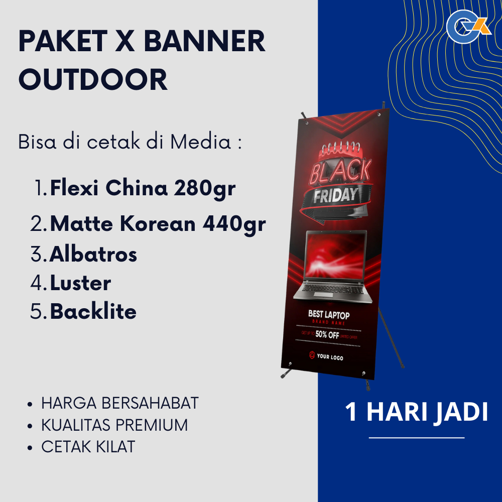 (PAKET) X-BANNER OUTDOOR 60x160 CM STANDING BANNER + TIANG MURAH