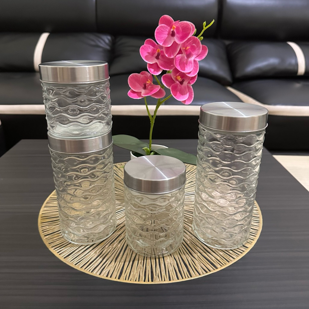 Toples Kaca Set Isi 4 PCS Premium - Toples Kaca Cocok Untuk Lebaran - Toples Kaca Set 4in1 Untu Imle
