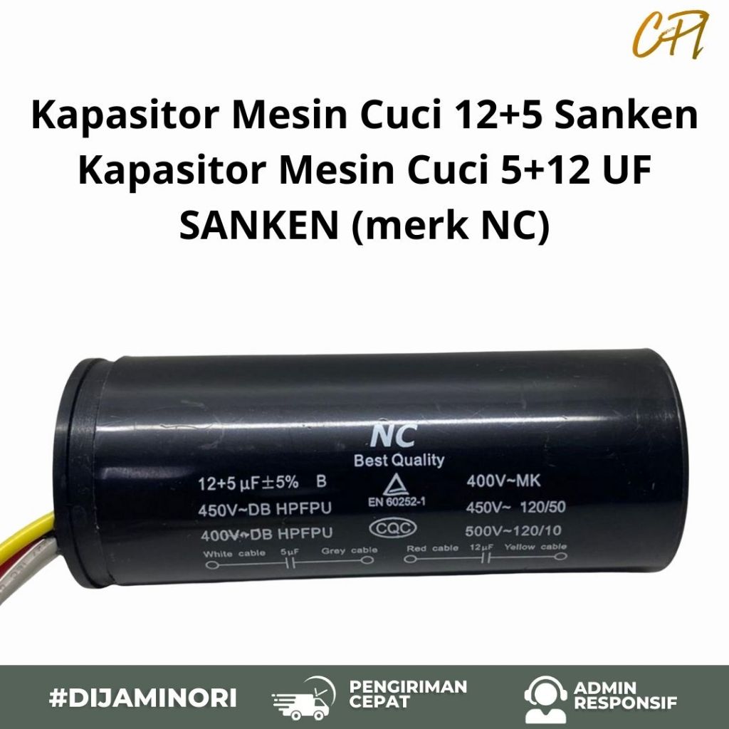 Kapasitor Mesin Cuci 12+5 Sanken Kapasitor Mesin Cuci 5+12 UF SANKEN (merk NC)