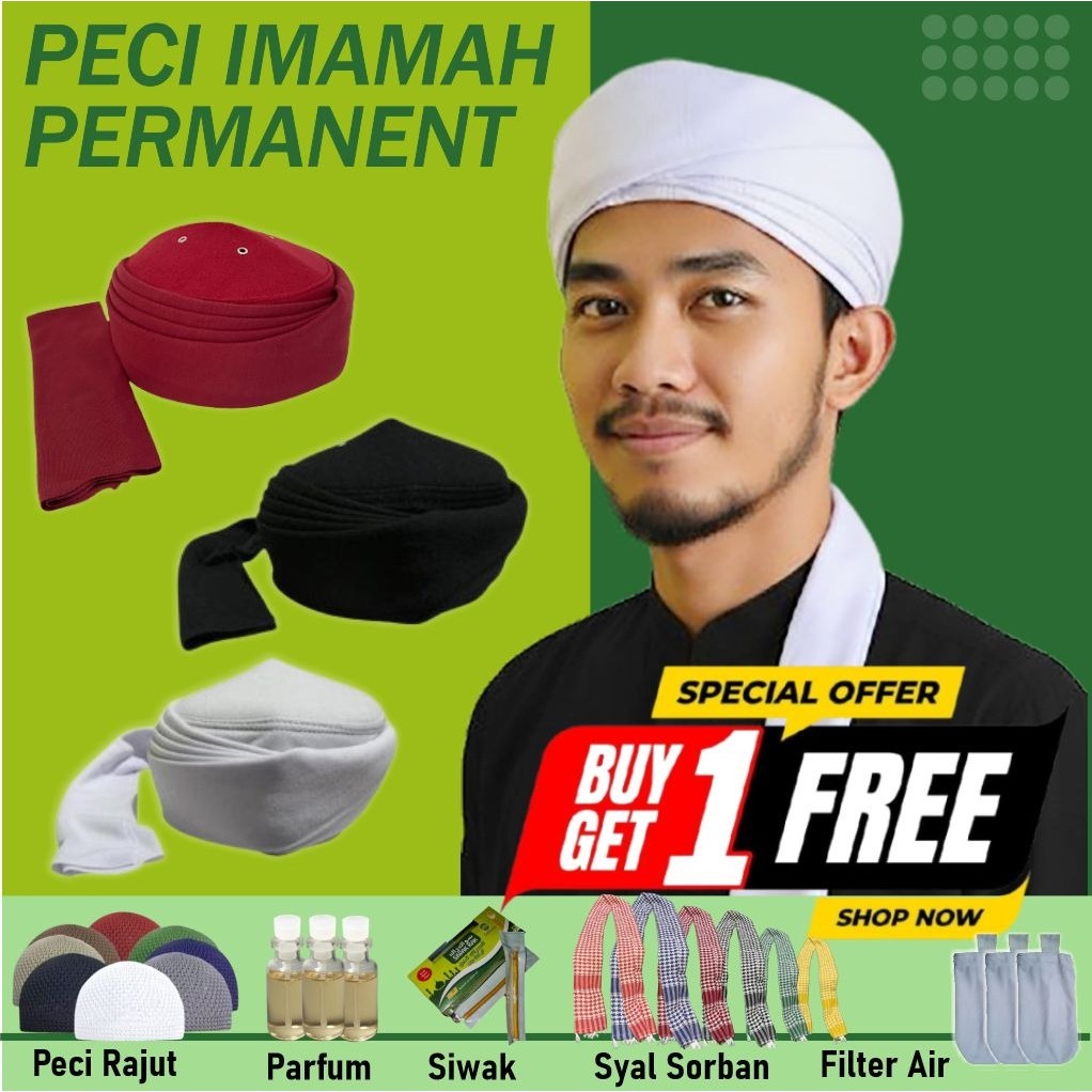 Peci Imamah logo/ polos Instan Permanen 3m  imamah polos permanen 3 meter