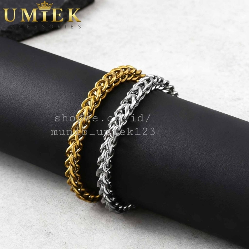 Gelang Pria Wanita Titanium Rantai kotak Silver putih perak asli Rante cowok cewek keren anti karat 