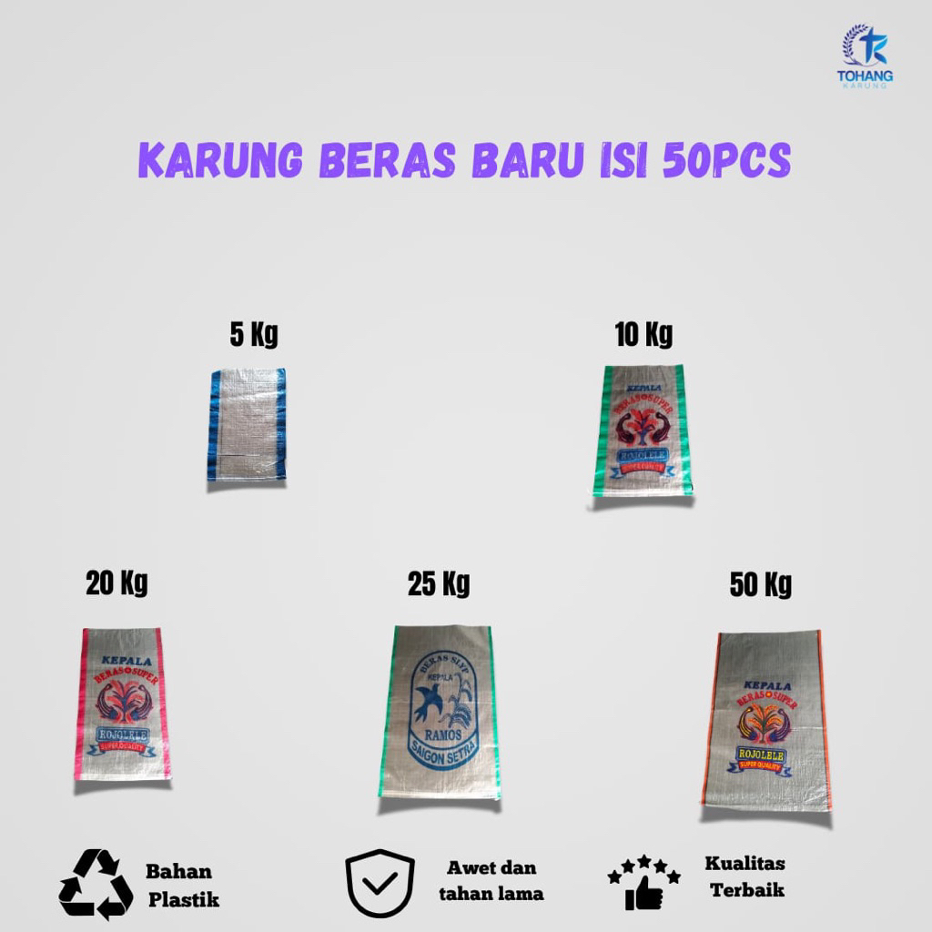 (50pcs) Karung beras baru ukuran 5kg 10kg 20kg 25kg 50kg berkualitas murah