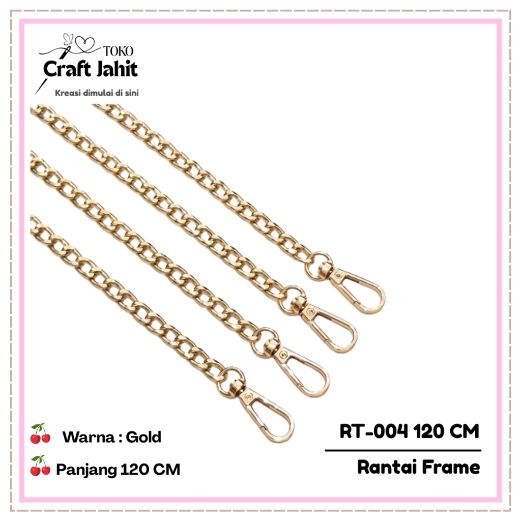 RT-004 | 120 CM | Rantai Tas Metal Alloy 120 cm | Tali Selempang Tas Gold
