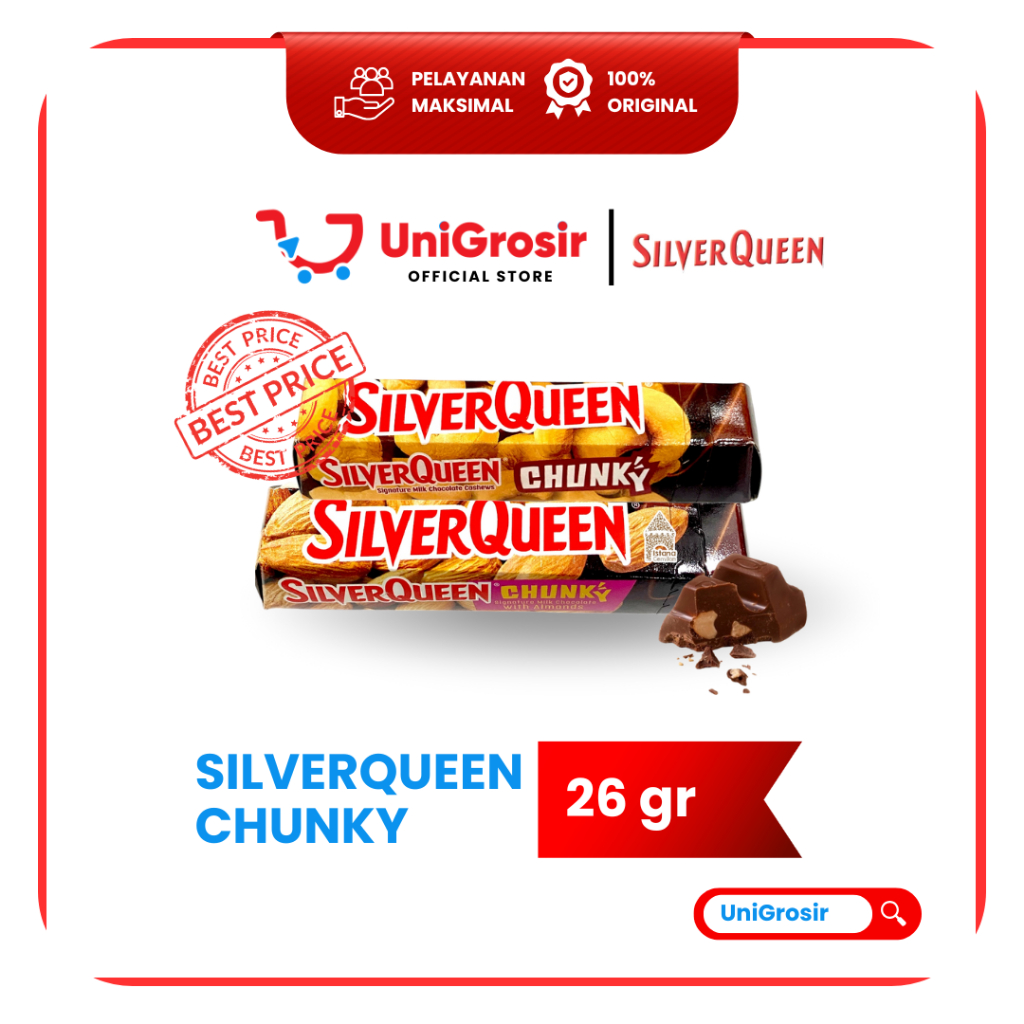 [UniGrosir] SILVERQUEEN SILVER QUEEN CHOCOLATE CHUNKY ALMOND BAR COKLAT ~ 26 gr