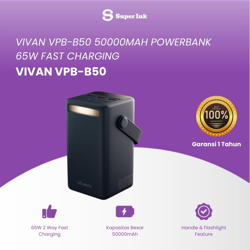 Powerbank 50000mAh 65W Fast Charging PD QC VIVAN VPB-B50