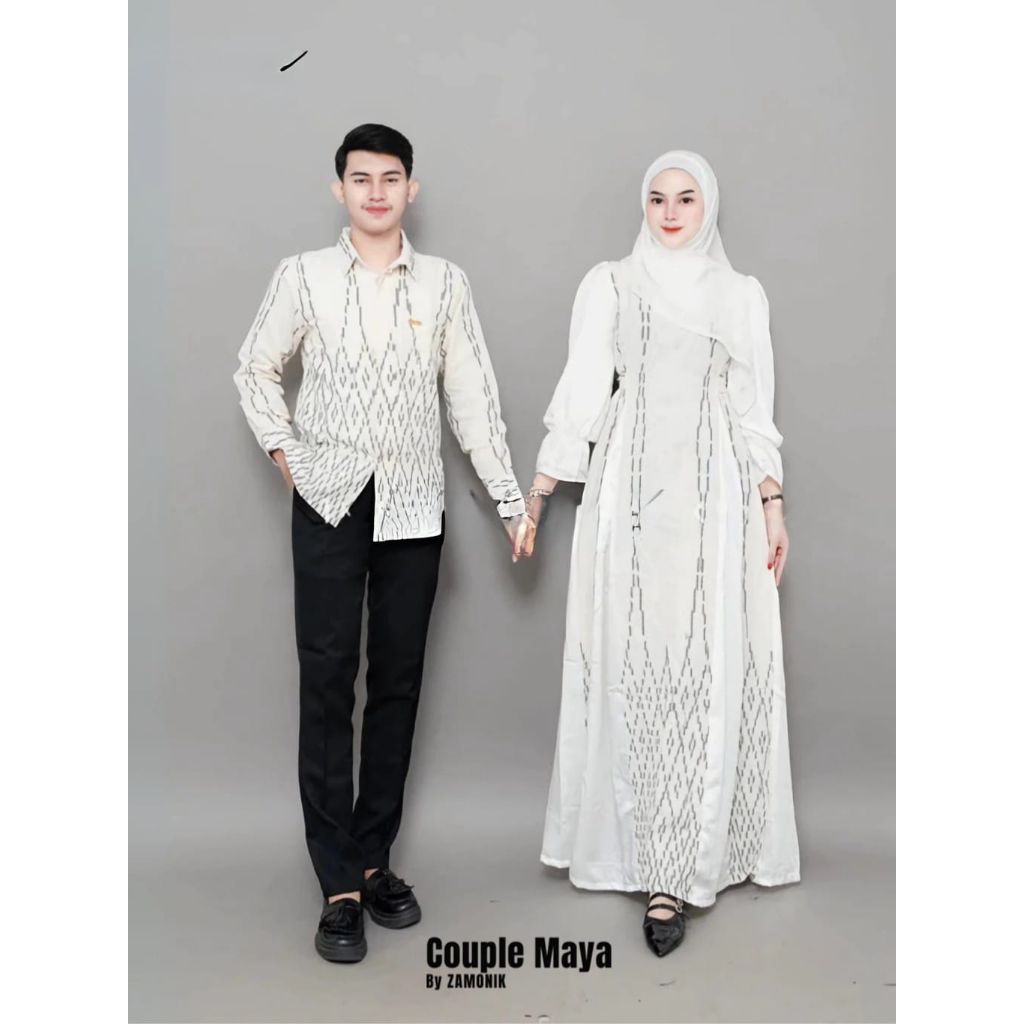 set baju couple gamis dress tenun - kemeja tenun dewasa - baju couple kondangan