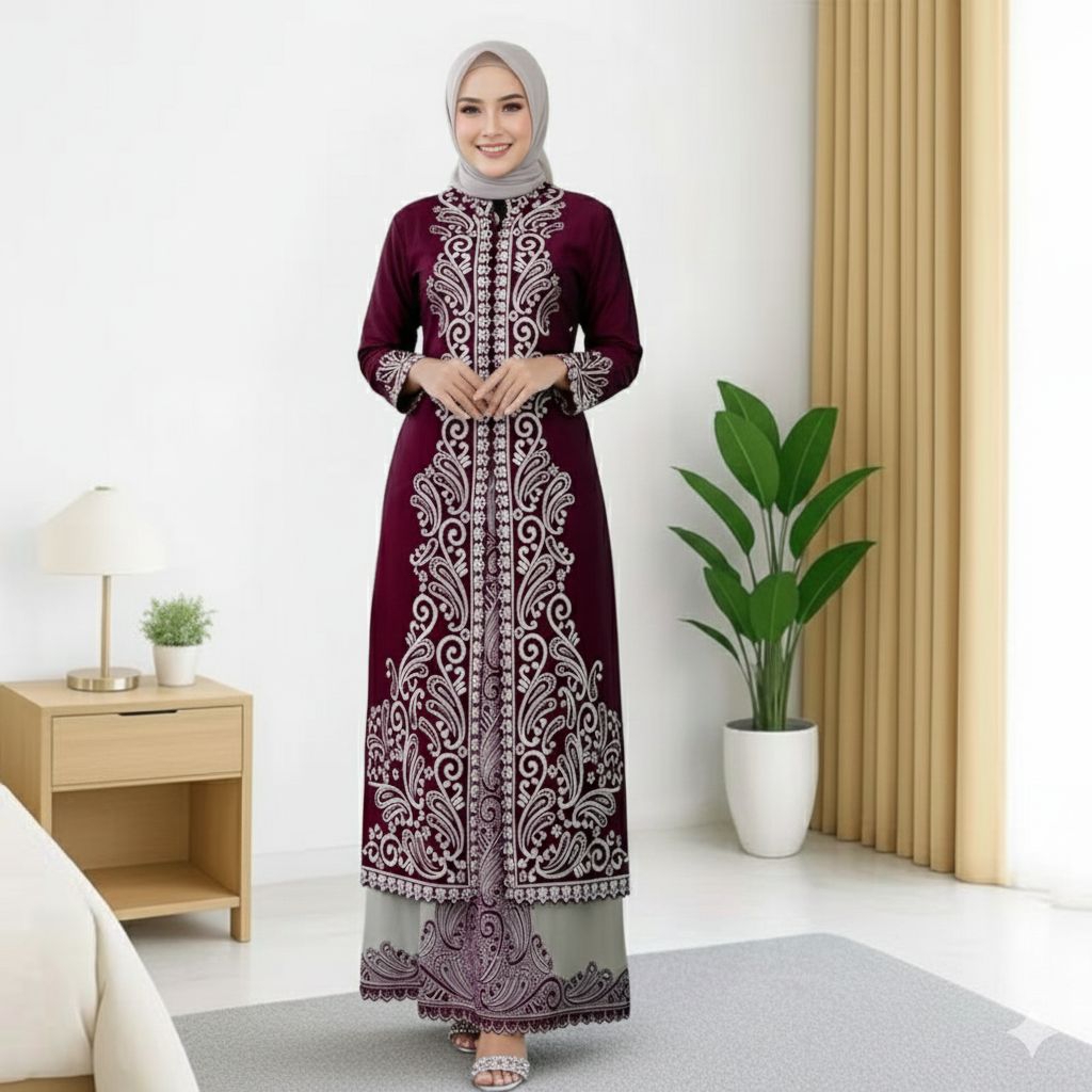 {Toko.Sky} Setelan Tunik Bordir Premium/Setelan Baju Kurung Bridal Bordir/Setelan Kebaya Wanita Mode
