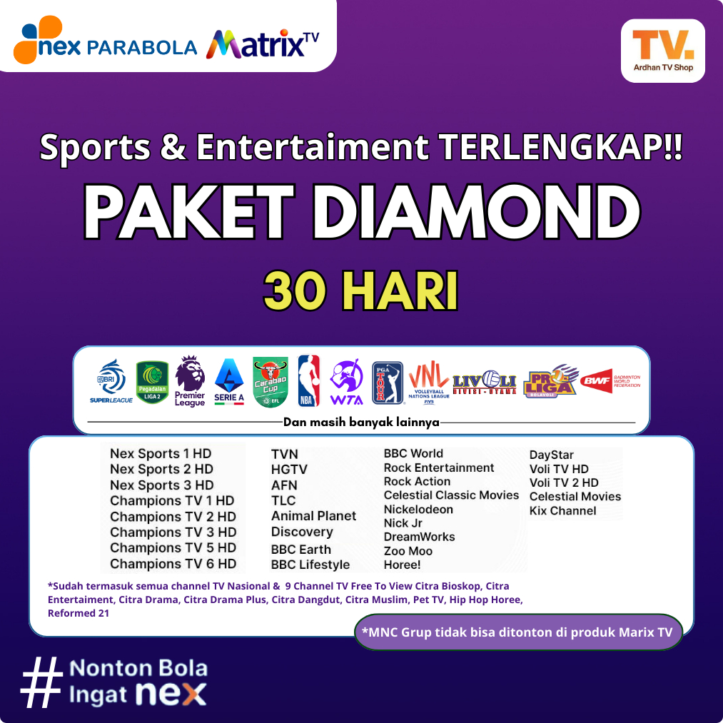 Nex Parabola Dan Matrix DIAMOND 30 Hari - Paket Lengkap All Channel