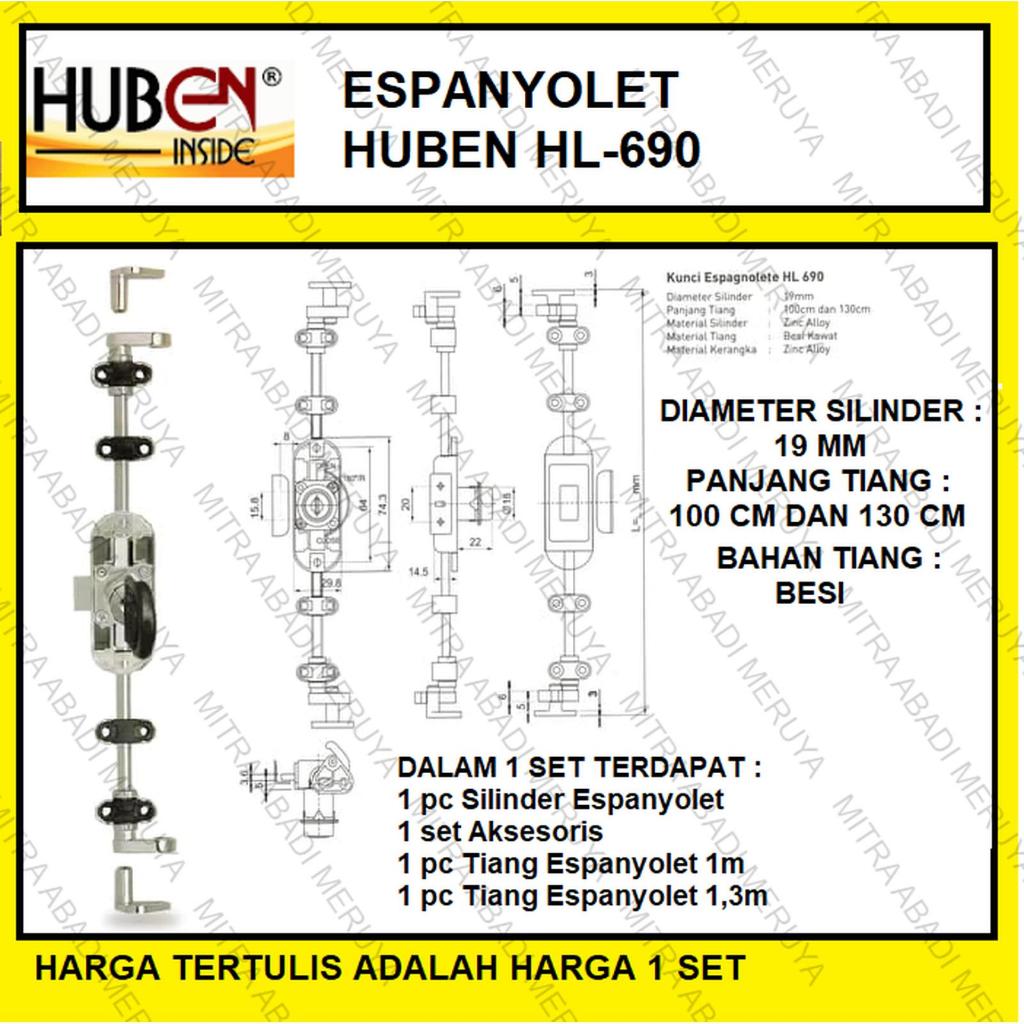 Kunci Lemari Espagnolete Espanyolet Spanyolet Huben HL 690